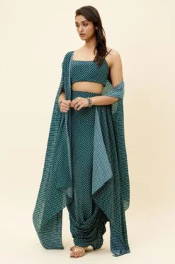 SVA Blue Butti Printed Cape Set -Divine Couture 23sva43 5