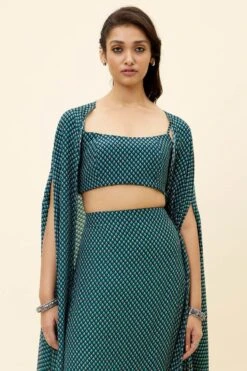 SVA Blue Butti Printed Cape Set -Divine Couture 23sva43 6