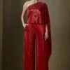Namrata Joshipura Red Jewel Cluster One Shoulder Jumpsuit -Divine Couture 2411nj14 1