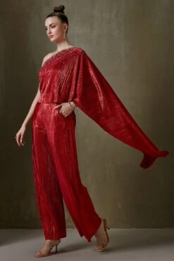 Namrata Joshipura Red Jewel Cluster One Shoulder Jumpsuit -Divine Couture 2411nj14 3