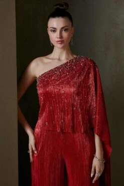 Namrata Joshipura Red Jewel Cluster One Shoulder Jumpsuit -Divine Couture 2411nj14 5