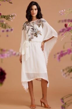 Varun Bahl Pret White Floral Embellished Kaftan