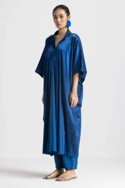 Three Electric Blue V-neck Tunic Set -Divine Couture 251023tw20 3