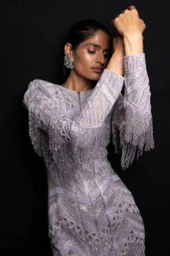 Ritika Mirchandani Metallic Lavender Geometric Embellished Dress