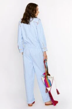 Rara Avis Sky Blue Hand Embellished Checkered Jumpsuit -Divine Couture 25ra26 4