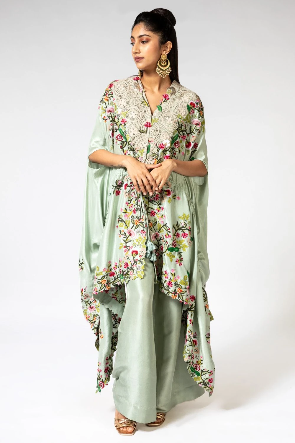 Anamika Khanna Mint Green Silk Cape Set 3 Anamika Khanna Mint Green Silk Cape Set
