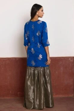 Shorshe Blue & Slate Silver Banarasi Brocade Kurta Set -Divine Couture 261223she21 6