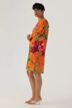 YAM Orange Botanical Printed Dress -Divine Couture 26623yam11 3