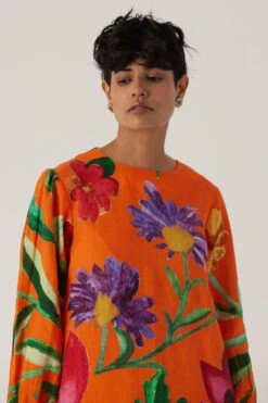 YAM Orange Botanical Printed Dress -Divine Couture 26623yam11 4