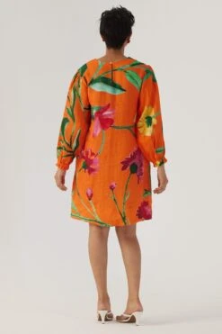 YAM Orange Botanical Printed Dress -Divine Couture 26623yam11 5
