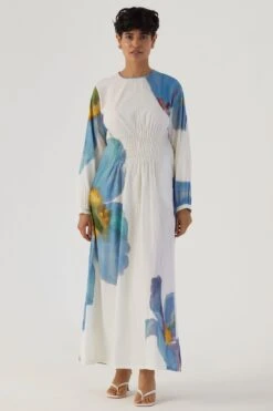 YAM Blue Poppies Pintucked Dress