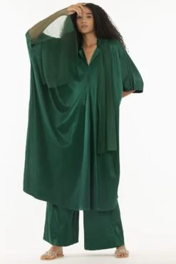 Three Emerald Green Satin Lycra Kaftan