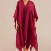 AMPM Nyra Plush Merlot Satin-organza Cape Set -Divine Couture 271223am36 1