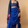 Saaksha & Kinni Blue Abstract Printed Mirror Embellished Cape Set 1 Saaksha & Kinni Blue Abstract Printed Mirror Embellished Cape Set -Divine Couture 27423sk1 1