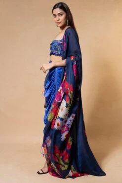Saaksha & Kinni Blue Abstract Printed Mirror Embellished Cape Set -Divine Couture 27423sk1 3
