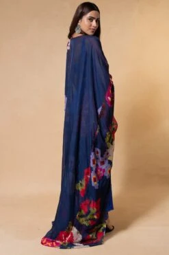 Saaksha & Kinni Blue Abstract Printed Mirror Embellished Cape Set -Divine Couture 27423sk1 5