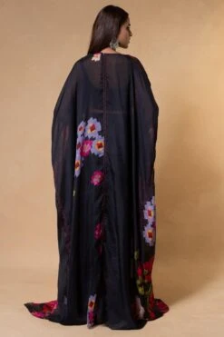 Saaksha & Kinni Black Abstract Printed Mirror Embellished Cape Set -Divine Couture 27423sk9 5