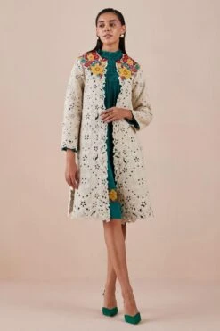 Chandrima Green Applique And Ruched Dress -Divine Couture 2811cha30 2