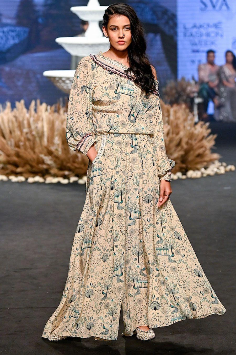 SVA Beige One Shoulder Printed Jumpsuit 4 SVA Beige One Shoulder Printed Jumpsuit - Image 2