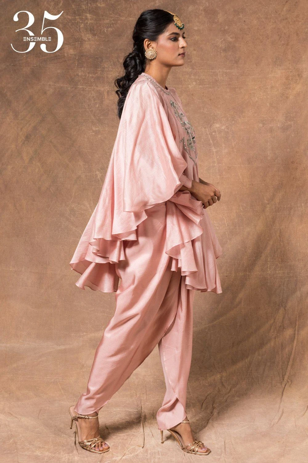 Jayanti Reddy Peach Embroidered Cape Top 5 Jayanti Reddy Peach Embroidered Cape Top - Image 3