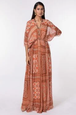 Nikita Mhaisalkar Tangerine Tribal Print Kaftan