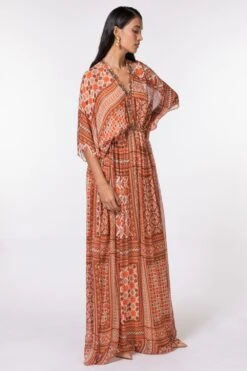 Nikita Mhaisalkar Tangerine Tribal Print Kaftan 9 Nikita Mhaisalkar Tangerine Tribal Print Kaftan -Divine Couture 284nm5 3
