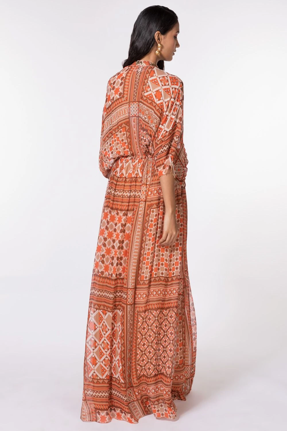 Nikita Mhaisalkar Tangerine Tribal Print Kaftan 7 Nikita Mhaisalkar Tangerine Tribal Print Kaftan - Image 5