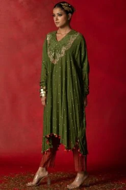 Pooja Keyur Olive Green Embroidered Kaftan Set -Divine Couture 2910pk02 2