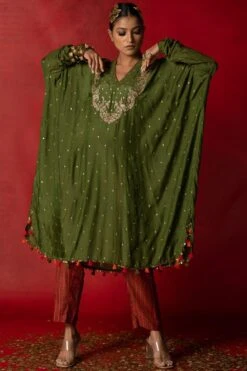 Pooja Keyur Olive Green Embroidered Kaftan Set -Divine Couture 2910pk02 3