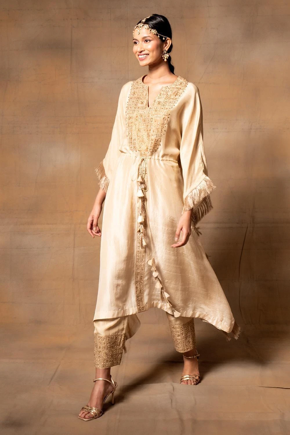 Ahilian Beige Embroidered Kaftan Set 4 Ahilian Beige Embroidered Kaftan Set - Image 2