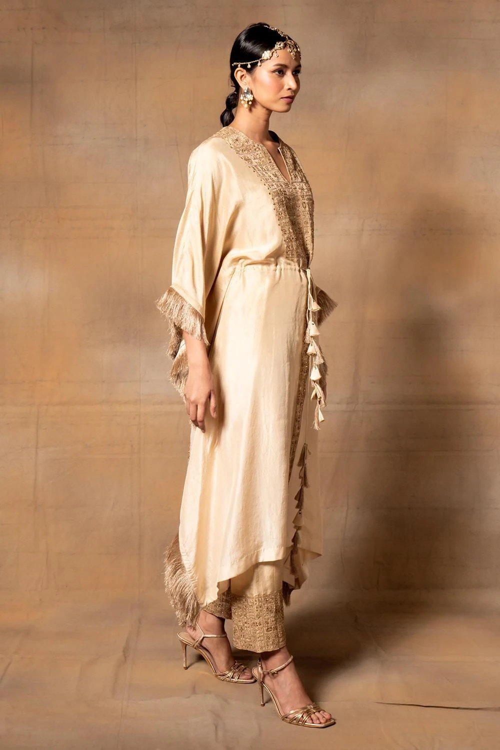 Ahilian Beige Embroidered Kaftan Set 5 Ahilian Beige Embroidered Kaftan Set - Image 3