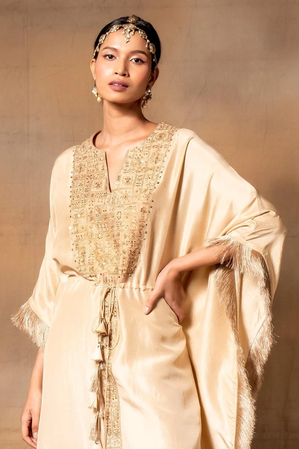 Ahilian Beige Embroidered Kaftan Set 6 Ahilian Beige Embroidered Kaftan Set - Image 4