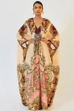 Rajdeep Ranawat Warm Blush Printed Kaftan With Jeweled Waist -Divine Couture 2912rd15 3