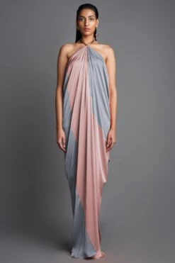 Amit Aggarwal Blush Grey Panelled Draped Dress