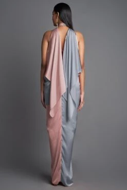 Amit Aggarwal Blush Grey Panelled Draped Dress -Divine Couture 293ag29 4