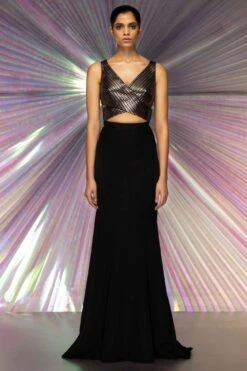 Amit Aggarwal Metallic Black Moulded Gown