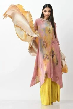 Kiran Uttam Ghosh Peach Sepia Printed Pleated Kaftan 6 Kiran Uttam Ghosh Peach Sepia Printed Pleated Kaftan -Divine Couture 296kug8 2