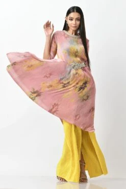 Kiran Uttam Ghosh Peach Sepia Printed Pleated Kaftan 7 Kiran Uttam Ghosh Peach Sepia Printed Pleated Kaftan -Divine Couture 296kug8 3
