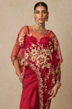 Tarun Tahiliani Wine Gara Embroidered Cape Set -Divine Couture 29823tt17 3