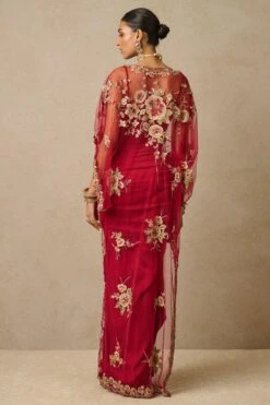 Tarun Tahiliani Wine Gara Embroidered Cape Set -Divine Couture 29823tt17 4