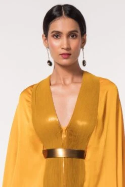 Amit Aggarwal Mustard Panelled Cape With Belt 10 Amit Aggarwal Mustard Panelled Cape With Belt -Divine Couture 305aa4 4