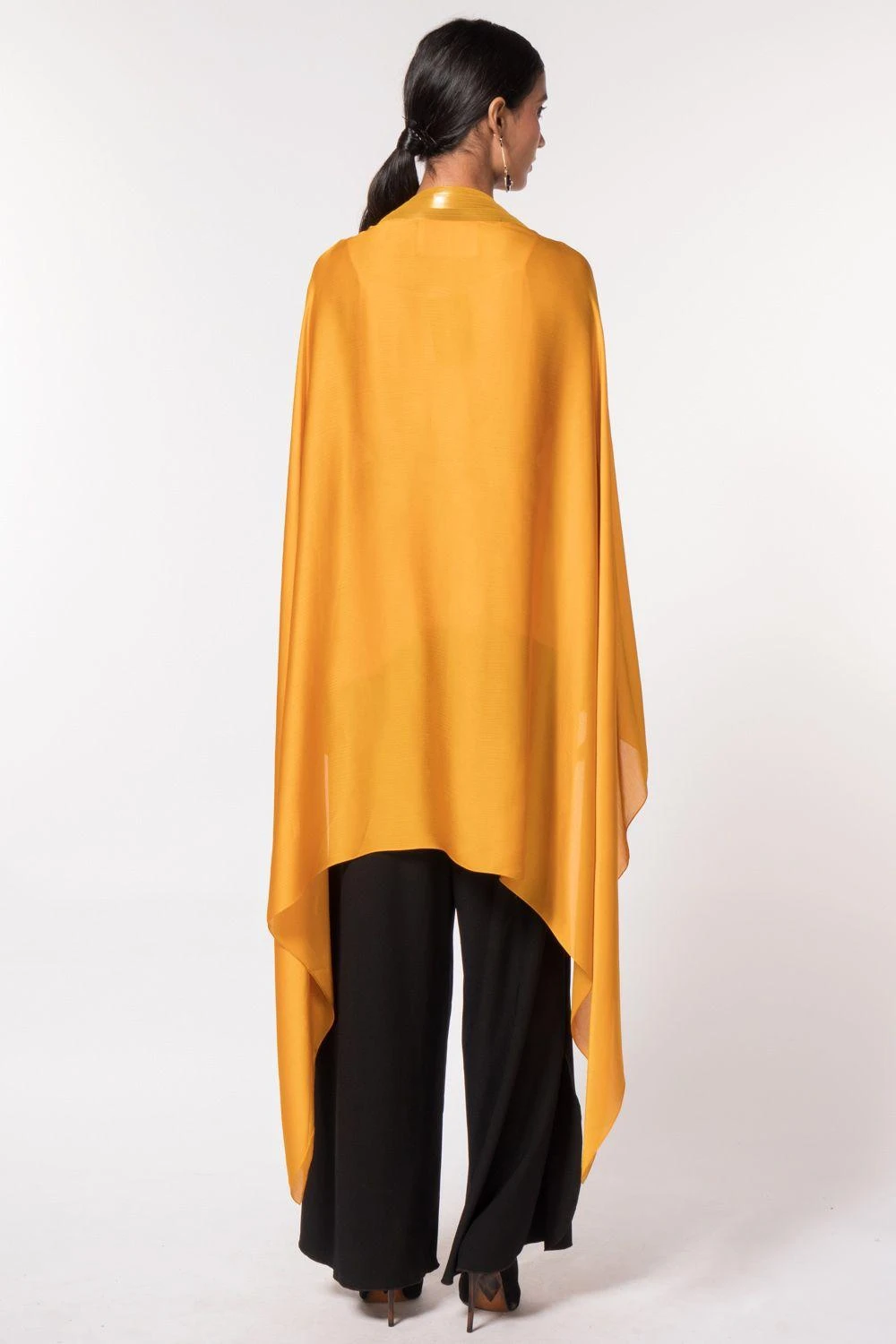 Amit Aggarwal Mustard Panelled Cape With Belt 7 Amit Aggarwal Mustard Panelled Cape With Belt - Image 5
