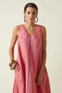 Payal Pratap Pink V-neck Striped Dress -Divine Couture 306pp31 3