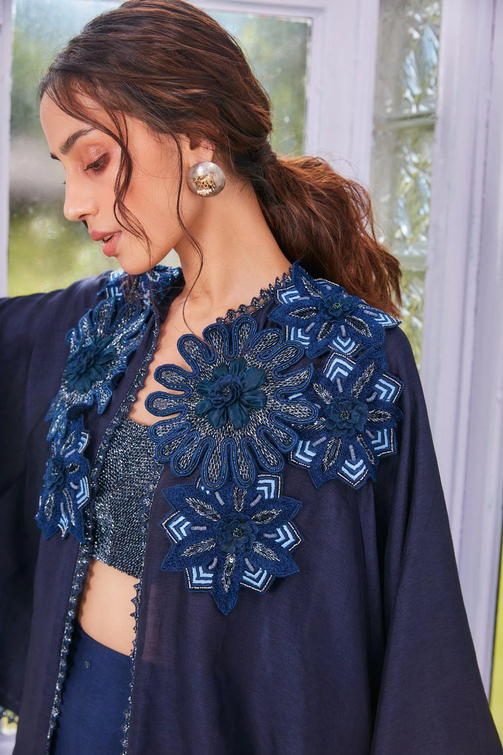 SVA Deep Blue Embroidered Cape Set 4 SVA Deep Blue Embroidered Cape Set - Image 2