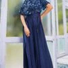SVA Deep Blue Jumpsuit With An Embroidered Cape -Divine Couture 308svaw23 1