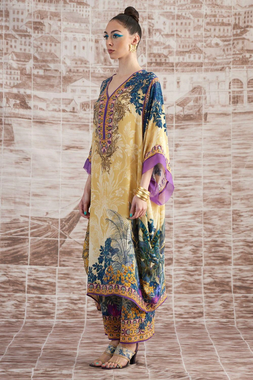 Rajdeep Ranawat Mustard Olivia Floral Kaftan 4 Rajdeep Ranawat Mustard Olivia Floral Kaftan - Image 2