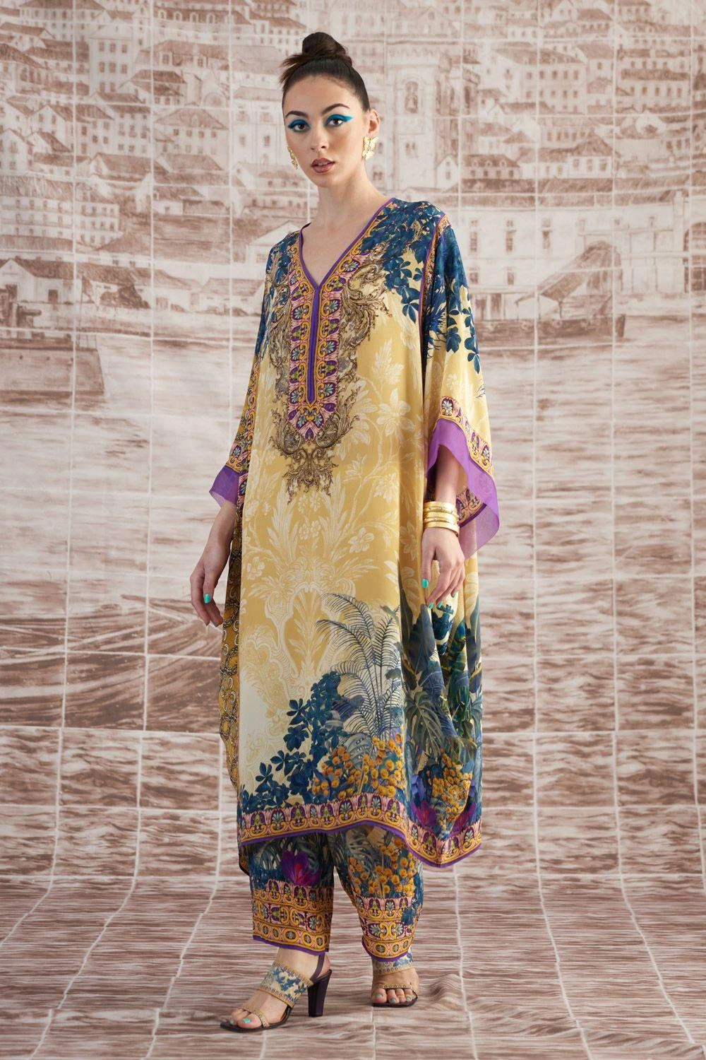 Rajdeep Ranawat Mustard Olivia Floral Kaftan 7 Rajdeep Ranawat Mustard Olivia Floral Kaftan - Image 5
