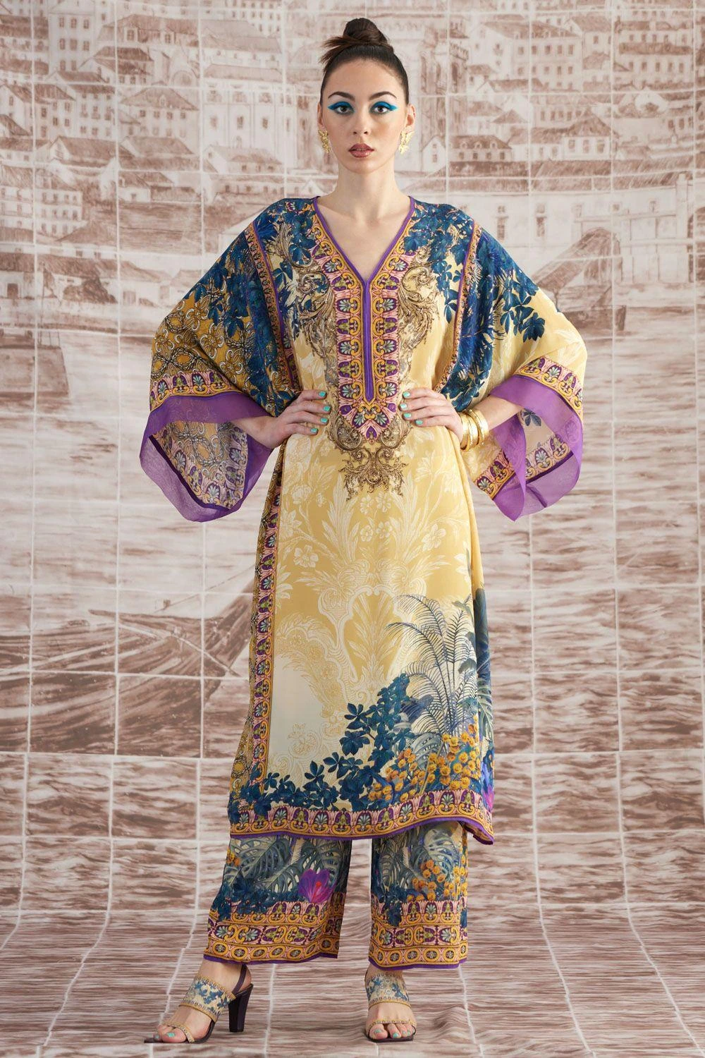 Rajdeep Ranawat Mustard Olivia Floral Kaftan 8 Rajdeep Ranawat Mustard Olivia Floral Kaftan - Image 6