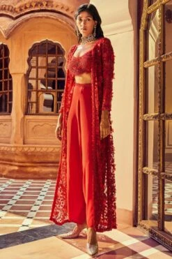 Ridhima Bhasin Scarlet Red 3-D Embellished Jacket Set -Divine Couture 310823rb01 2