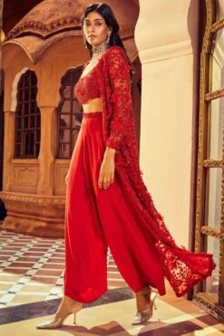 Ridhima Bhasin Scarlet Red 3-D Embellished Jacket Set -Divine Couture 310823rb01 3